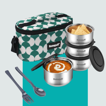 Steel Lunch Box- Set of 4, with Bag- Teal
